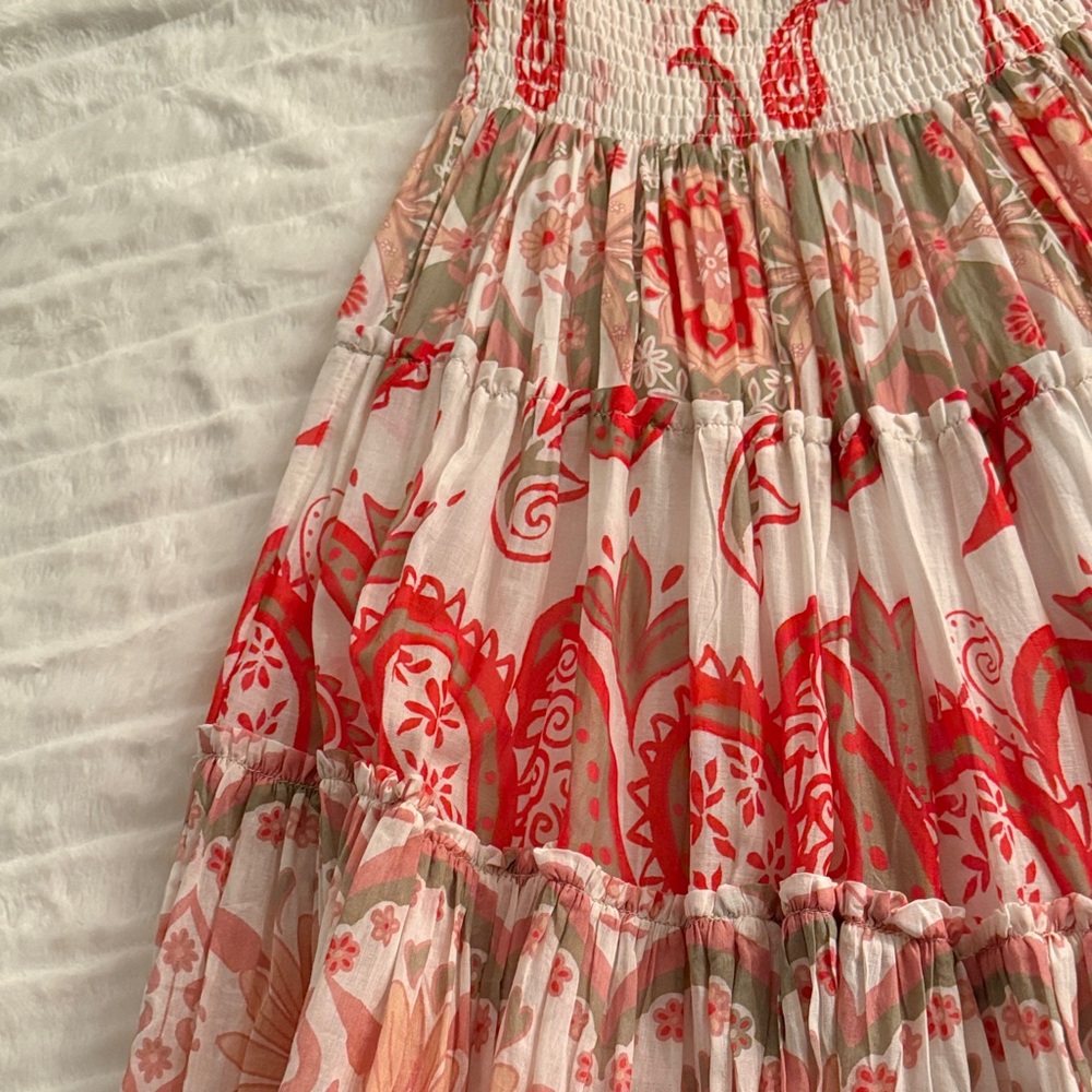 Free People Vibrant Red and Cream Maxi Skirt - Picture 6 of 9